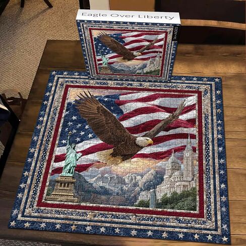 PICKFORU Eagle Puzzles for Adults 1000 Pieces, American Flag Jigsaw Puzzles Quilting Art, Difficult Challenging Impossible Embroidery Puzzle in Kuwait