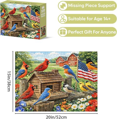500 Pieces Puzzle for Adults, Birds Scenic Puzzle, Americana Patriotic Puzzles, Animals Jigsaw Puzzles 500 Pieces, Challenging Game Home Decor Birthday Party Gift Toy for Teens Seniors 20.5 * 15 in in Saudi Arabia