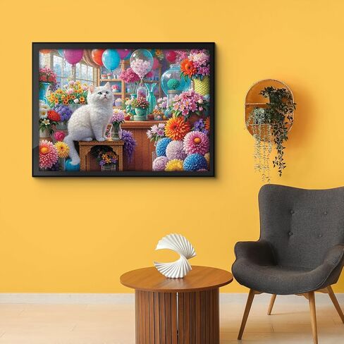 Flower Cat Puzzles for Adults 1000 Pieces, Colorful Floral Plant Jigsaw Puzzles, Challenging Animal Cute Kitten Puzzle as Home Wall Art in Kuwait