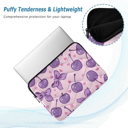 Quilted Laptop Sleeve,Bumps and Scratches,Cherries with Bows in Lilac-Pink Colors Laptop Protective Case for 13-14 inch MacBook Air/MacBook Pro, Notebook, Chromebook Computer in Saudi Arabia