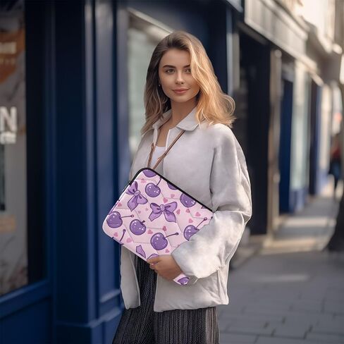 Quilted Laptop Sleeve,Bumps and Scratches,Cherries with Bows in Lilac-Pink Colors Laptop Protective Case for 13-14 inch MacBook Air/MacBook Pro, Notebook, Chromebook Computer in Saudi Arabia