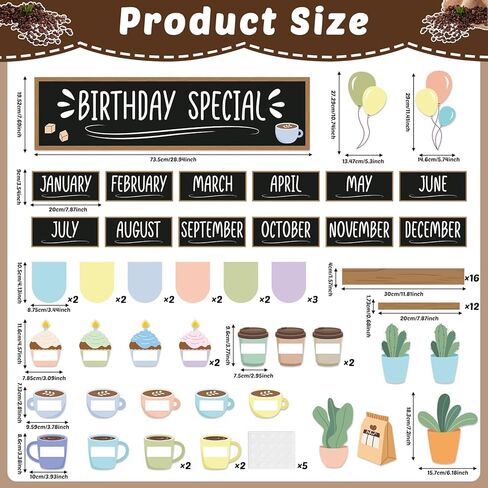 gisgfim Birthday Bulletin Board Set Coffee Theme Birthday Special Classroom Decorations Coffee Cup Name Tags Chart Calendar Paper Cutouts for Spring Chalkboard Wall Door Decor Office Teacher Supplies in Kuwait