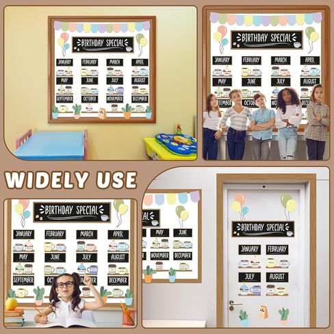 gisgfim Birthday Bulletin Board Set Coffee Theme Birthday Special Classroom Decorations Coffee Cup Name Tags Chart Calendar Paper Cutouts for Spring Chalkboard Wall Door Decor Office Teacher Supplies in Kuwait