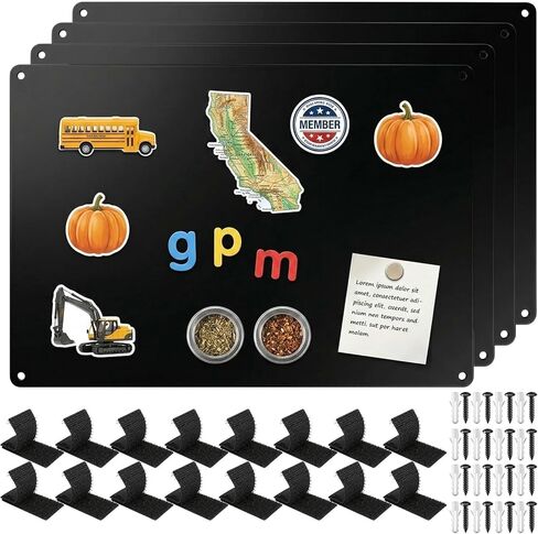 4 Pack Black Magnetic Board, 17.1" x 11.8" Metal Magnetic Board for Wall for Magnets, Display Notes, Photos, Spice Jars, Includes Mounting Hardware & Buckles in Saudi Arabia