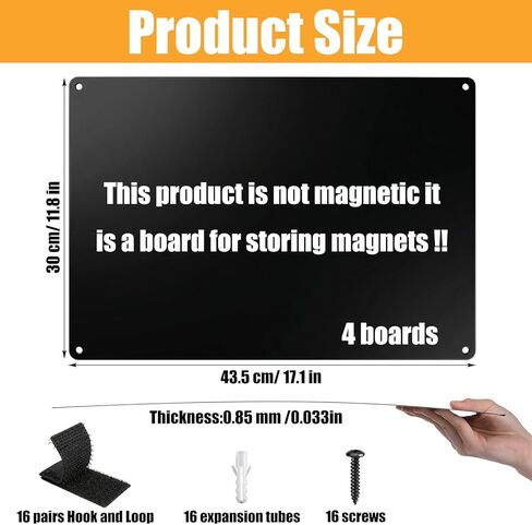 4 Pack Black Magnetic Board, 17.1" x 11.8" Metal Magnetic Board for Wall for Magnets, Display Notes, Photos, Spice Jars, Includes Mounting Hardware & Buckles in Saudi Arabia