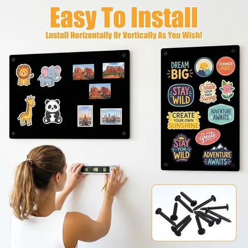 4 Pack Black Magnetic Board, 17.1" x 11.8" Metal Magnetic Board for Wall for Magnets, Display Notes, Photos, Spice Jars, Includes Mounting Hardware & Buckles in Saudi Arabia
