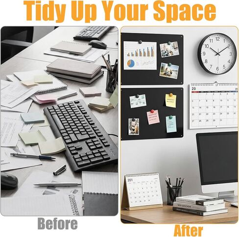 4 Pack Black Magnetic Board, 17.1" x 11.8" Metal Magnetic Board for Wall for Magnets, Display Notes, Photos, Spice Jars, Includes Mounting Hardware & Buckles in Saudi Arabia