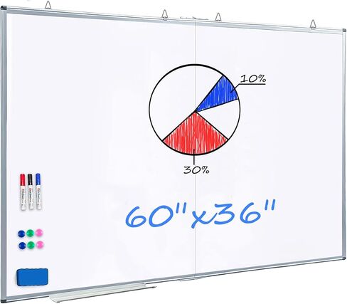 KIZZBY Magnetic Dry Erase White Board - Large Foldable Portable 60" x 36" Double Sided Whiteboard Silver Aluminum Frame Marker Board, Hanging Wall Mounted for Office Home School in Saudi Arabia