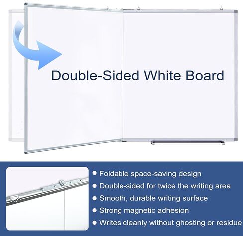 KIZZBY Magnetic Dry Erase White Board - Large Foldable Portable 60" x 36" Double Sided Whiteboard Silver Aluminum Frame Marker Board, Hanging Wall Mounted for Office Home School in Saudi Arabia
