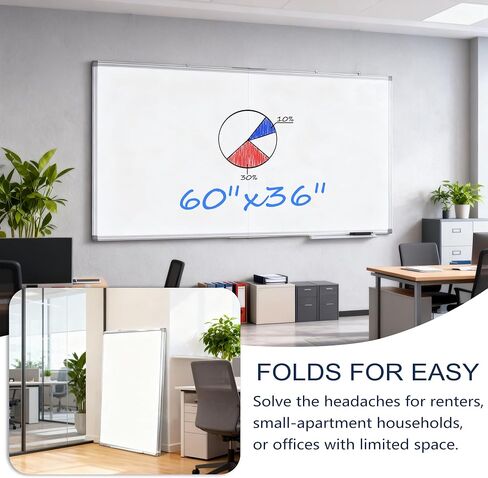 KIZZBY Magnetic Dry Erase White Board - Large Foldable Portable 60" x 36" Double Sided Whiteboard Silver Aluminum Frame Marker Board, Hanging Wall Mounted for Office Home School in Saudi Arabia