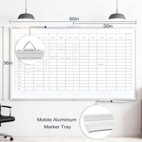 KIZZBY Magnetic Dry Erase White Board - Large Foldable Portable 60" x 36" Double Sided Whiteboard Silver Aluminum Frame Marker Board, Hanging Wall Mounted for Office Home School in Saudi Arabia