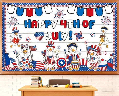 FYSUIMU Happy 4th of July Bulletin Board Decoration Set Patriotic Goose American Flag Paper Cutouts with 200 Pcs Glue Points for Independence Day 250th Anniversary Party Classroom Wall in Kuwait