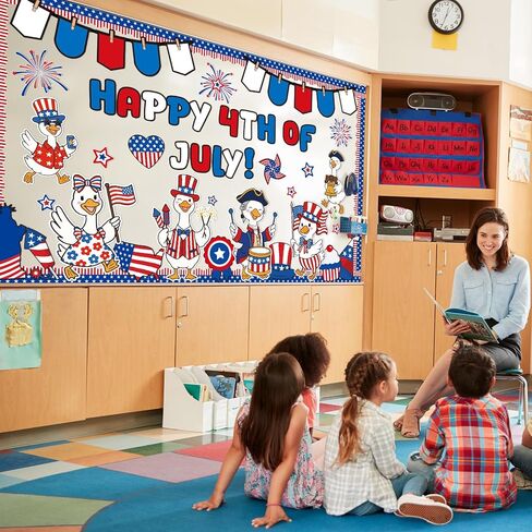 FYSUIMU Happy 4th of July Bulletin Board Decoration Set Patriotic Goose American Flag Paper Cutouts with 200 Pcs Glue Points for Independence Day 250th Anniversary Party Classroom Wall in Kuwait