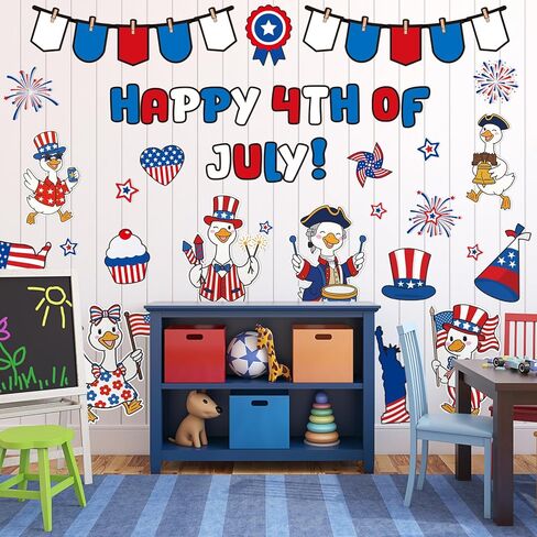FYSUIMU Happy 4th of July Bulletin Board Decoration Set Patriotic Goose American Flag Paper Cutouts with 200 Pcs Glue Points for Independence Day 250th Anniversary Party Classroom Wall in Kuwait