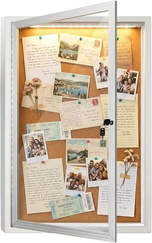 Enclosed Bulletin Board with Light and Locking Door, Outdoor Bulletin Board Weatherproof, Lockable Display Case for Home, Office, and Community Use(23.6“L x 35.4" W Cork) in Saudi Arabia