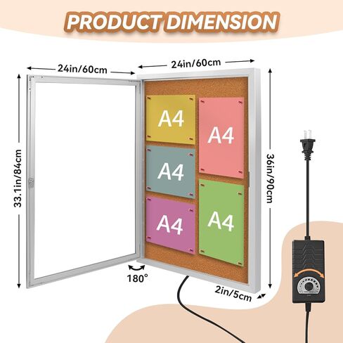 Enclosed Bulletin Board with Light and Locking Door, Outdoor Bulletin Board Weatherproof, Lockable Display Case for Home, Office, and Community Use(23.6“L x 35.4" W Cork) in Saudi Arabia