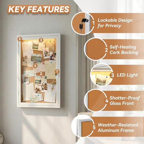 Enclosed Bulletin Board with Light and Locking Door, Outdoor Bulletin Board Weatherproof, Lockable Display Case for Home, Office, and Community Use(23.6“L x 35.4" W Cork) in Saudi Arabia