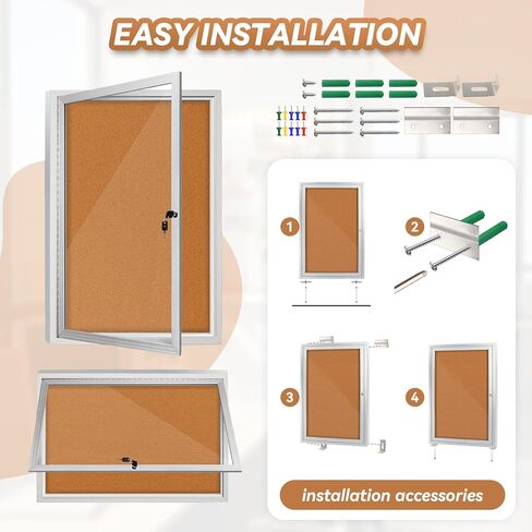 Enclosed Bulletin Board with Light and Locking Door, Outdoor Bulletin Board Weatherproof, Lockable Display Case for Home, Office, and Community Use(23.6“L x 35.4" W Cork) in Saudi Arabia