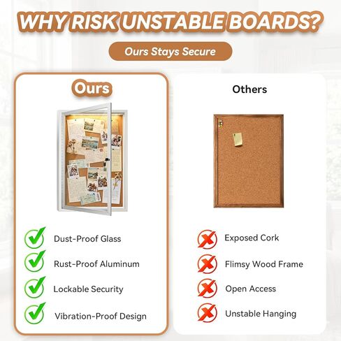 Enclosed Bulletin Board with Light and Locking Door, Outdoor Bulletin Board Weatherproof, Lockable Display Case for Home, Office, and Community Use(23.6“L x 35.4" W Cork) in Saudi Arabia