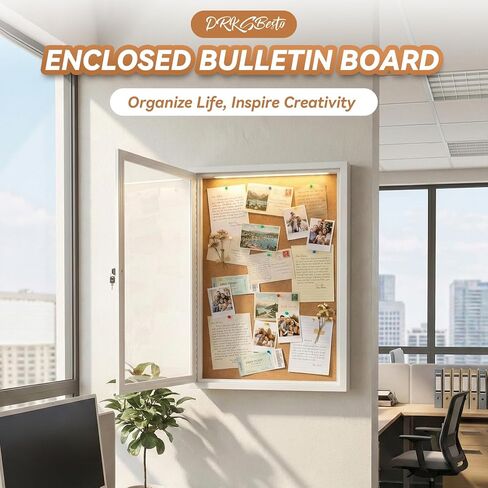 Enclosed Bulletin Board with Light and Locking Door, Outdoor Bulletin Board Weatherproof, Lockable Display Case for Home, Office, and Community Use(23.6“L x 35.4" W Cork) in Saudi Arabia