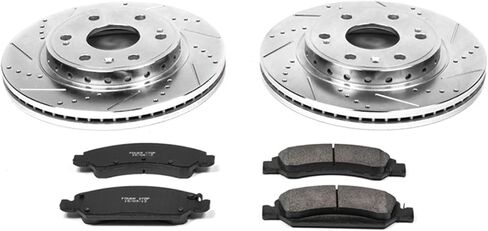 PowerStop Front Brake Kit for Chevrolet Tahoe 2007-20 - Drilled and Slotted Disc Rotors with Carbon-Fiber Ceramic Brake Pads Replacement, K5519 in Kuwait