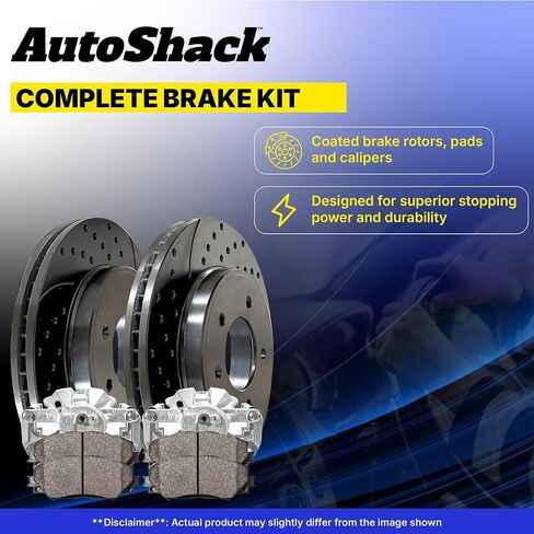 AutoShack Rear Brake Rotors, Ceramic Pads & Calipers for Chevrolet, Traverse 2009-2017, AWD FWD V6 3.6L - E-Coated Drilled & Slotted - Black Finish - NightGuard - 13.03" (331 mm), 6-Lug in Kuwait