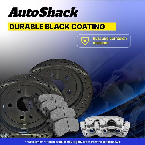 AutoShack Rear Brake Rotors, Ceramic Pads & Calipers for Chevrolet, Traverse 2009-2017, AWD FWD V6 3.6L - E-Coated Drilled & Slotted - Black Finish - NightGuard - 13.03" (331 mm), 6-Lug in Kuwait
