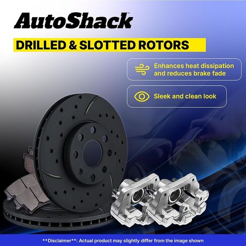 AutoShack Rear Brake Rotors, Ceramic Pads & Calipers for Chevrolet, Traverse 2009-2017, AWD FWD V6 3.6L - E-Coated Drilled & Slotted - Black Finish - NightGuard - 13.03" (331 mm), 6-Lug in Kuwait