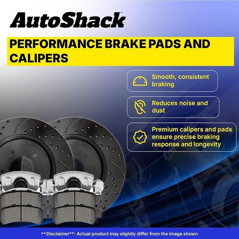 AutoShack Rear Brake Rotors, Ceramic Pads & Calipers for Chevrolet, Traverse 2009-2017, AWD FWD V6 3.6L - E-Coated Drilled & Slotted - Black Finish - NightGuard - 13.03" (331 mm), 6-Lug in Kuwait