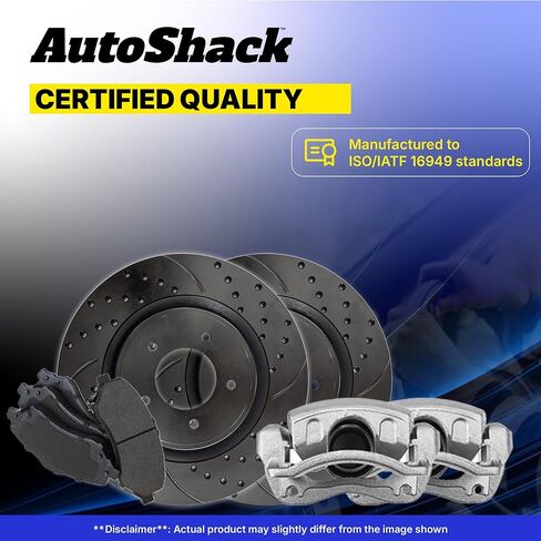 AutoShack Rear Brake Rotors, Ceramic Pads & Calipers for Chevrolet, Traverse 2009-2017, AWD FWD V6 3.6L - E-Coated Drilled & Slotted - Black Finish - NightGuard - 13.03" (331 mm), 6-Lug in Kuwait