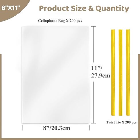 WIKDAY Cellophane Treat Bags with Ties 8x11 Inches 200 PCS Clear Plastic Gift Bags for Party Favor, Candy, Snack, Gift Giving, Packaging Products in Saudi Arabia