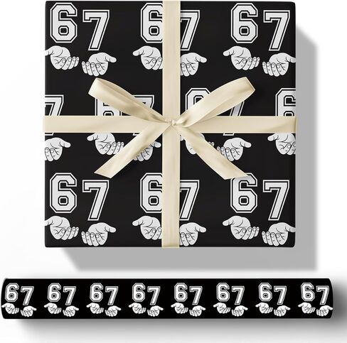NeoJoy 67 Wrapping Paper Funny 6 7 Meme Kids Boy Birthday Christmas Gift Wrap Black Bag Party Decoration 17x29.5" 10 Sheets In A Roll in Saudi Arabia