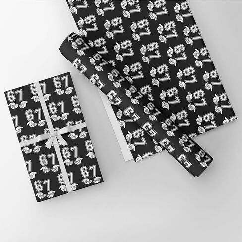 NeoJoy 67 Wrapping Paper Funny 6 7 Meme Kids Boy Birthday Christmas Gift Wrap Black Bag Party Decoration 17x29.5" 10 Sheets In A Roll in Saudi Arabia