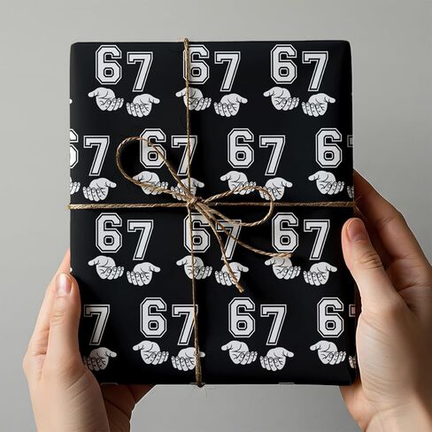 NeoJoy 67 Wrapping Paper Funny 6 7 Meme Kids Boy Birthday Christmas Gift Wrap Black Bag Party Decoration 17x29.5" 10 Sheets In A Roll in Saudi Arabia