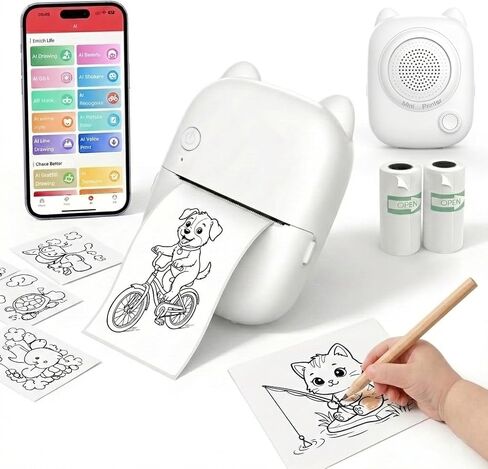 AI Voice Thermal Sticker Printer for Kids, Portable Inkless Mini Sticker Maker Machine, Pocket Photo Printer for DIY Journaling, Study Notes, Coloring Pages & Gifts in Saudi Arabia