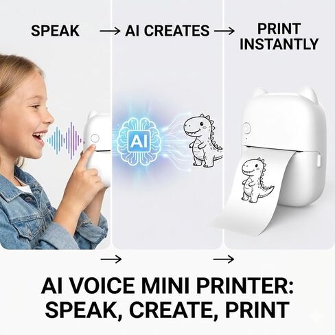 AI Voice Thermal Sticker Printer for Kids, Portable Inkless Mini Sticker Maker Machine, Pocket Photo Printer for DIY Journaling, Study Notes, Coloring Pages & Gifts in Saudi Arabia