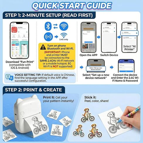AI Voice Thermal Sticker Printer for Kids, Portable Inkless Mini Sticker Maker Machine, Pocket Photo Printer for DIY Journaling, Study Notes, Coloring Pages & Gifts in Saudi Arabia