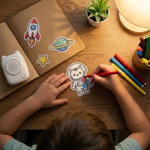 AI Voice Thermal Sticker Printer for Kids, Portable Inkless Mini Sticker Maker Machine, Pocket Photo Printer for DIY Journaling, Study Notes, Coloring Pages & Gifts in Saudi Arabia