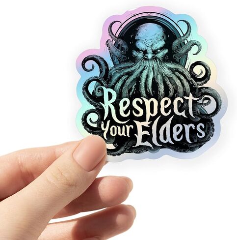 Respect Your Elders Cthulhu Holographic Sticker for Laptops, Drinkware, Notebooks, Cthulu Sticker, Lovecraftian, Elder Gods Sticker in Kuwait