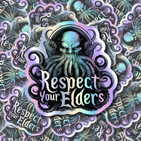 Respect Your Elders Cthulhu Holographic Sticker for Laptops, Drinkware, Notebooks, Cthulu Sticker, Lovecraftian, Elder Gods Sticker in Kuwait