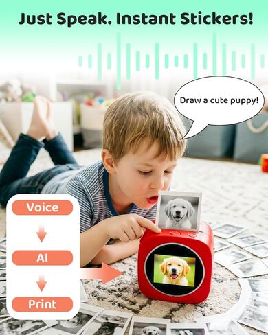 Usteetic Sticker Printer AI Voice-Powered Sticker Maker for Kids – Portable Thermal Inkless Sticker Maker Machine with 3 Paper Rolls–DIY Crafts, Creative Toy Gift for Boys Girls Ages 3+ in Saudi Arabia