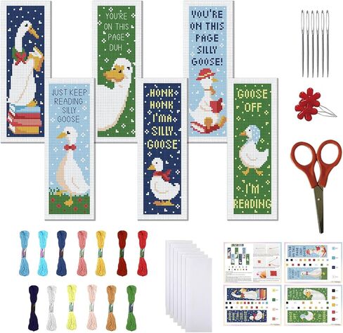 FREEBLOSS 6 Set Cross Stitch Bookmark Kits Goose Pattern Stamped Cross Stitch Kit 11CT Embroidery Kit with Instructions for Beginners 20x6cm/8x2.4inch in Kuwait