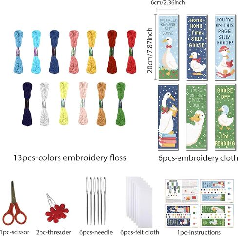 FREEBLOSS 6 Set Cross Stitch Bookmark Kits Goose Pattern Stamped Cross Stitch Kit 11CT Embroidery Kit with Instructions for Beginners 20x6cm/8x2.4inch in Kuwait