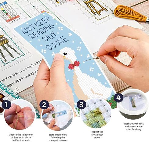 FREEBLOSS 6 Set Cross Stitch Bookmark Kits Goose Pattern Stamped Cross Stitch Kit 11CT Embroidery Kit with Instructions for Beginners 20x6cm/8x2.4inch in Kuwait