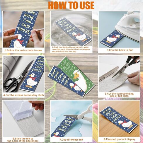 FREEBLOSS 6 Set Cross Stitch Bookmark Kits Goose Pattern Stamped Cross Stitch Kit 11CT Embroidery Kit with Instructions for Beginners 20x6cm/8x2.4inch in Kuwait