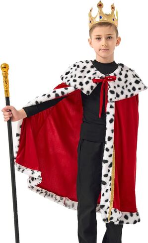 King Costume For Boys Red Royal King’s Cloak with Crown And Scepter Set Luxurious Velvet Cape with Faux Fur Trim in Saudi Arabia
