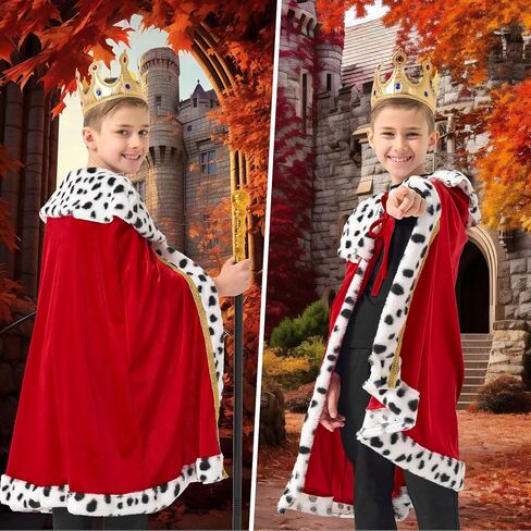 King Costume For Boys Red Royal King’s Cloak with Crown And Scepter Set Luxurious Velvet Cape with Faux Fur Trim in Saudi Arabia
