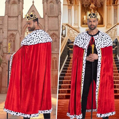 King Costume For Boys Red Royal King’s Cloak with Crown And Scepter Set Luxurious Velvet Cape with Faux Fur Trim in Saudi Arabia