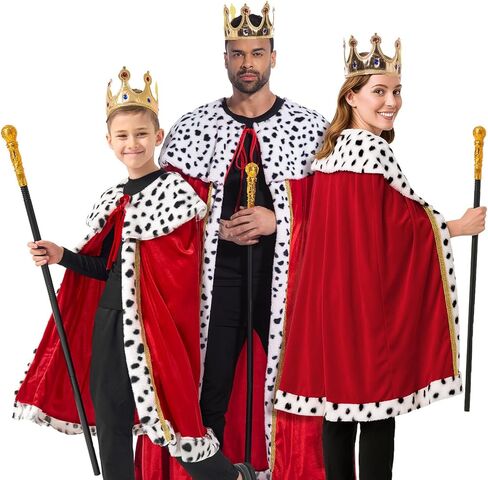 King Costume For Boys Red Royal King’s Cloak with Crown And Scepter Set Luxurious Velvet Cape with Faux Fur Trim in Saudi Arabia