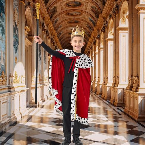 King Costume For Boys Red Royal King’s Cloak with Crown And Scepter Set Luxurious Velvet Cape with Faux Fur Trim in Saudi Arabia
